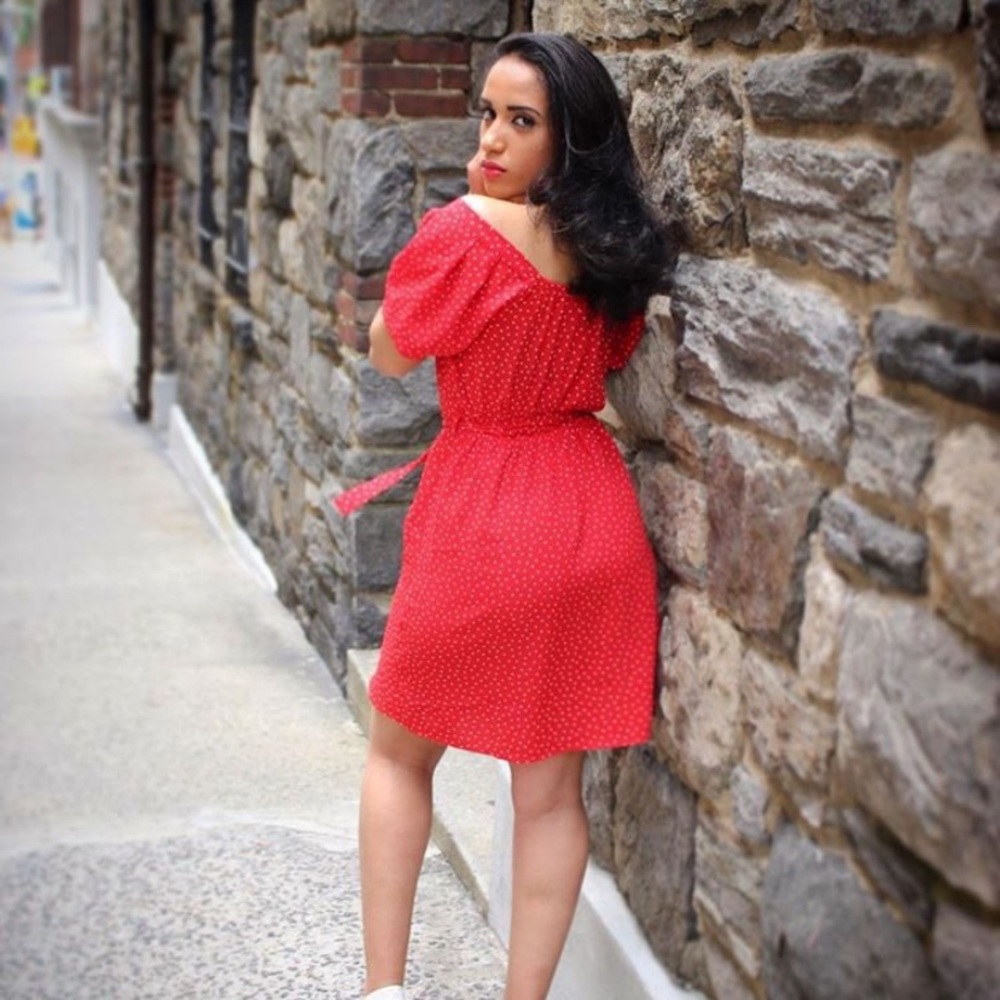 Red and White polka dot dress